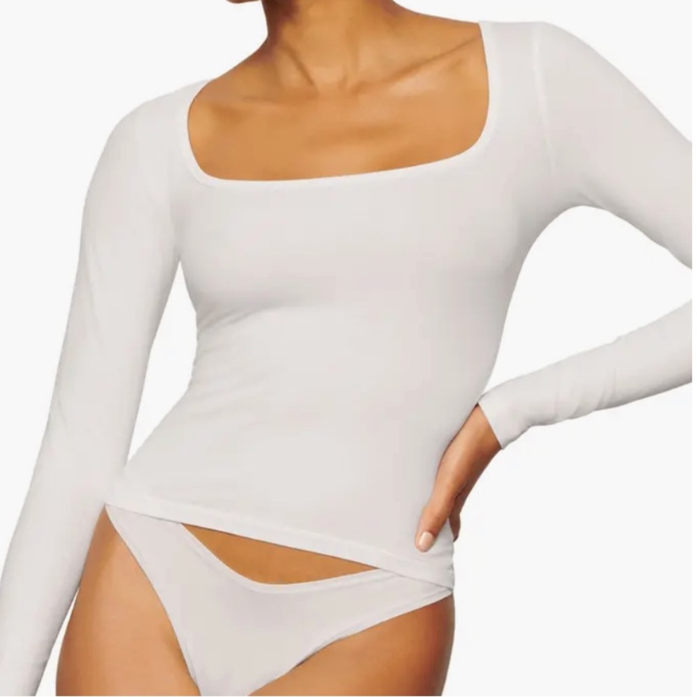 Skims Square Neck Long Sleeve in Marble